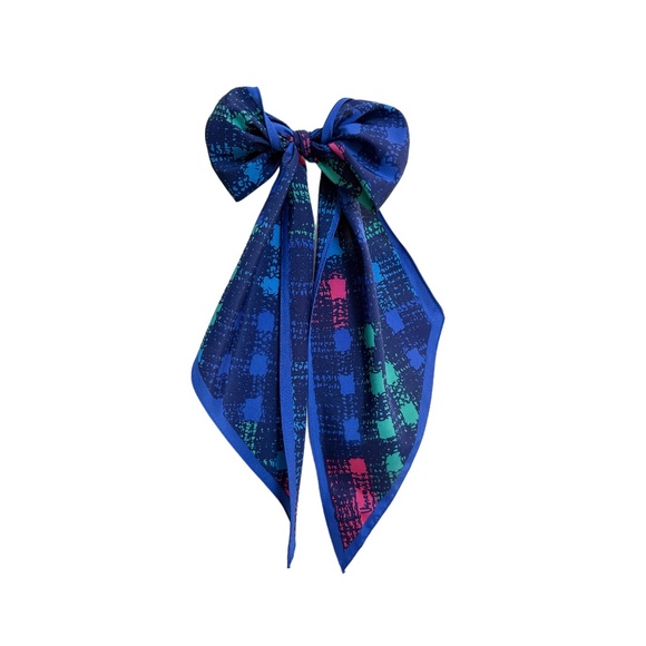 Vintage Vera Neumann Skinny Scarf – Geometric Abstract Plaid – Blue, Pink, Green - Picture 1 of 6
